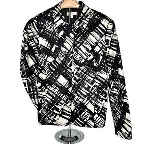Coldwater Creek Women's Black & Ivory Abstract Print Open-Front Lined Blazer - S
